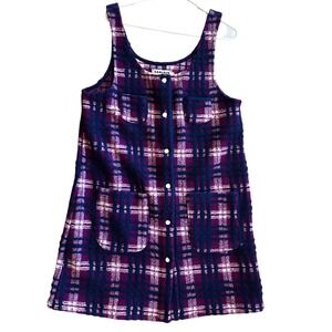 Carleen by Anthropologie Purple Plaid Button Front Jumper Dress Womens Medium